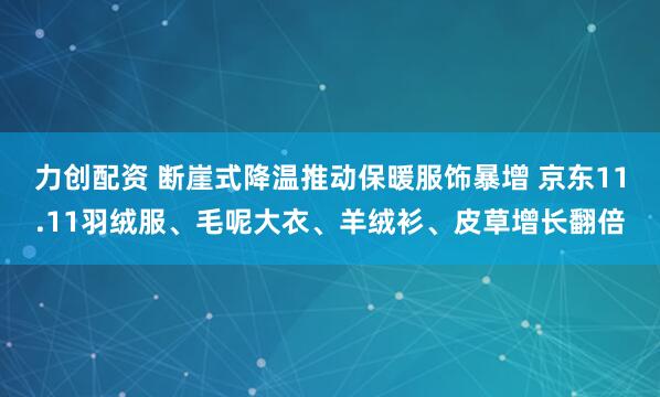 力创配资 断崖式降温推动保暖服饰暴增 京东11.11羽绒服、毛呢大衣、羊绒衫、皮草增长翻倍