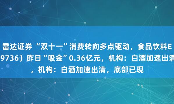 雷达证券 “双十一”消费转向多点驱动，食品饮料ETF天弘（159736）昨日“吸金”0.36亿元，机构：白酒加速出清，底部已现